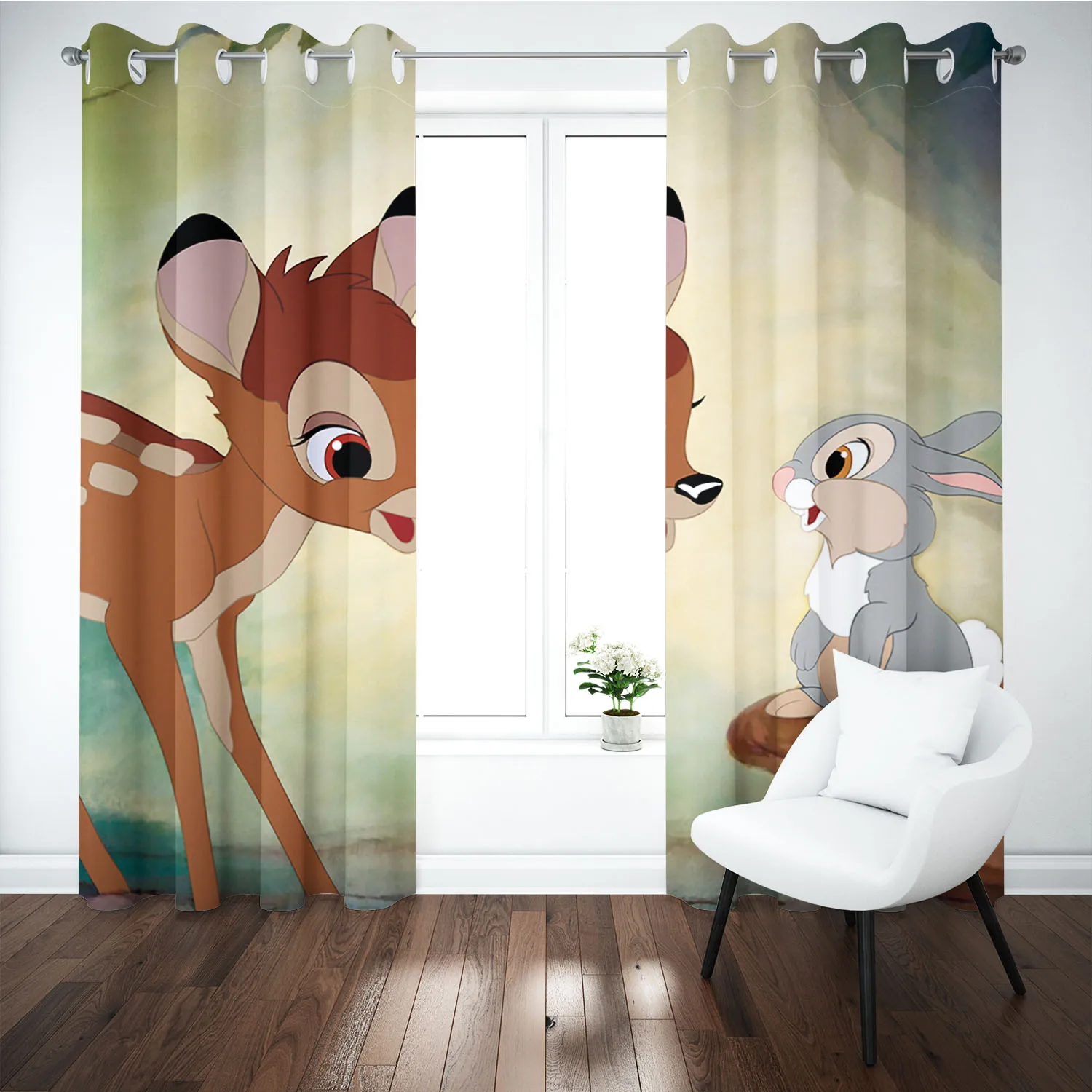 Bambi Drapes Cartoon Cute Living Room Bedroom Blackout Curtains 100% Polyester Home Decor Dustproof Perforated 커튼  Balcony Scree