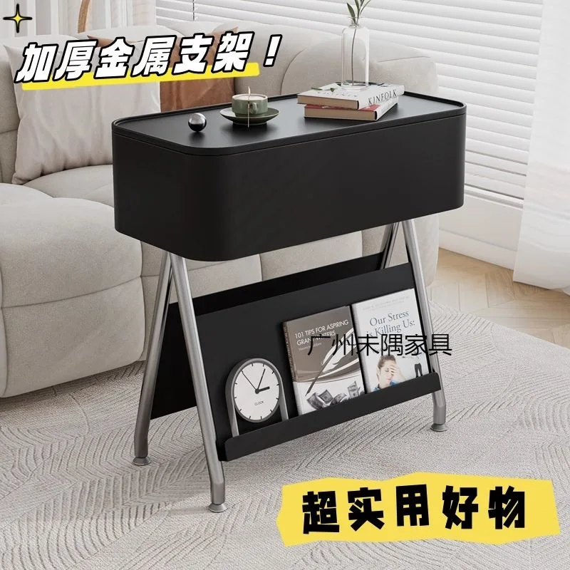 

Living Room Sofa Side Cabinet Creative Black Side Table Modern Simple Movable Bedside Table Medieval Small Coffee Table