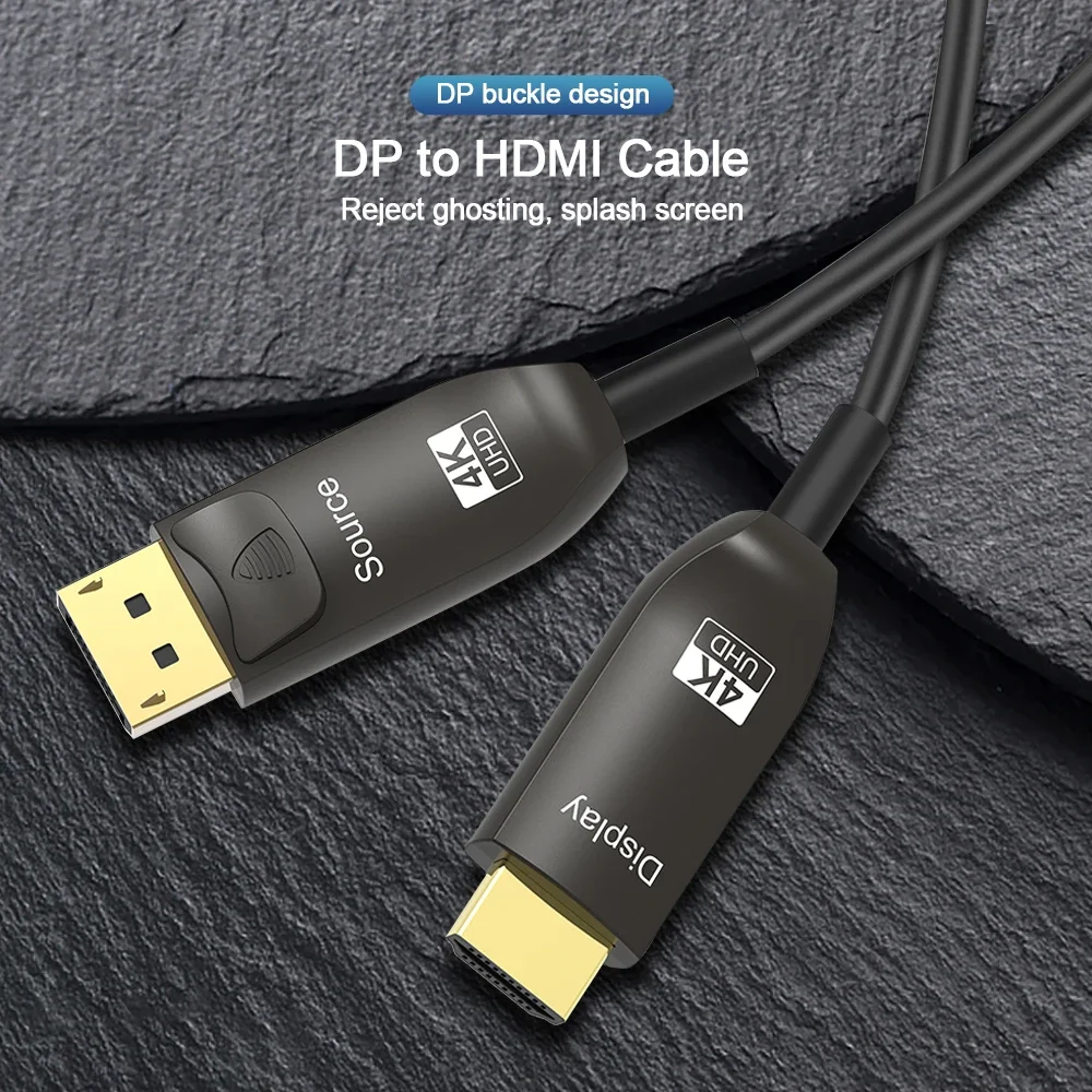 4K UHD DP To HDMI-compatible Adapter Cable Fiber Optic 4K@60Hz DisplayPort To HDMI Optic Cable 80m HDR for Computer Set-top Box