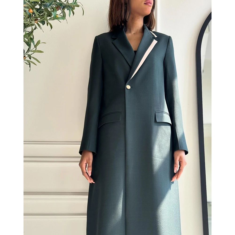 Abayas-Chaqueta larga con solapa de muesca verde para mujer, traje Formal e informal, inteligente, de negocios, de alta calidad