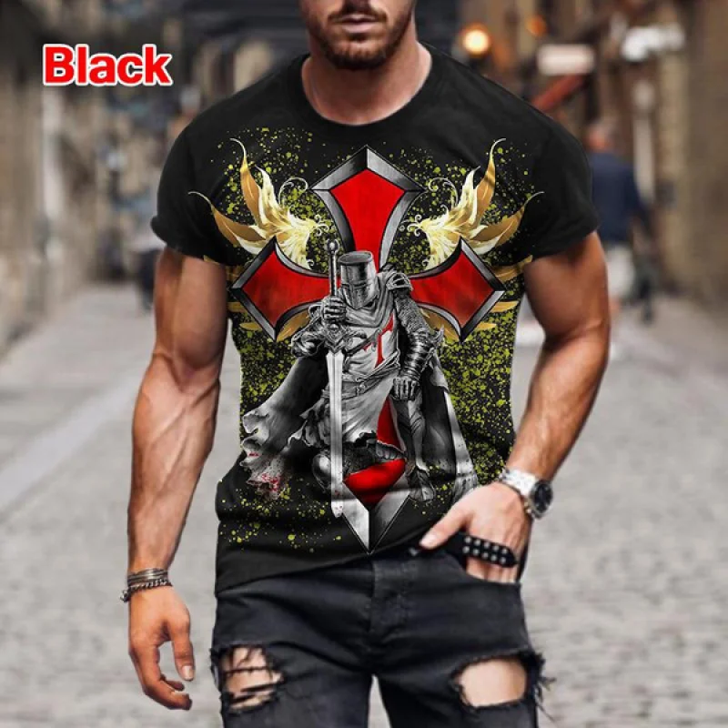 Personality Fashion Knights Templar T Shirt 3d Print Tee Men's Retro Short Sleeve Tops