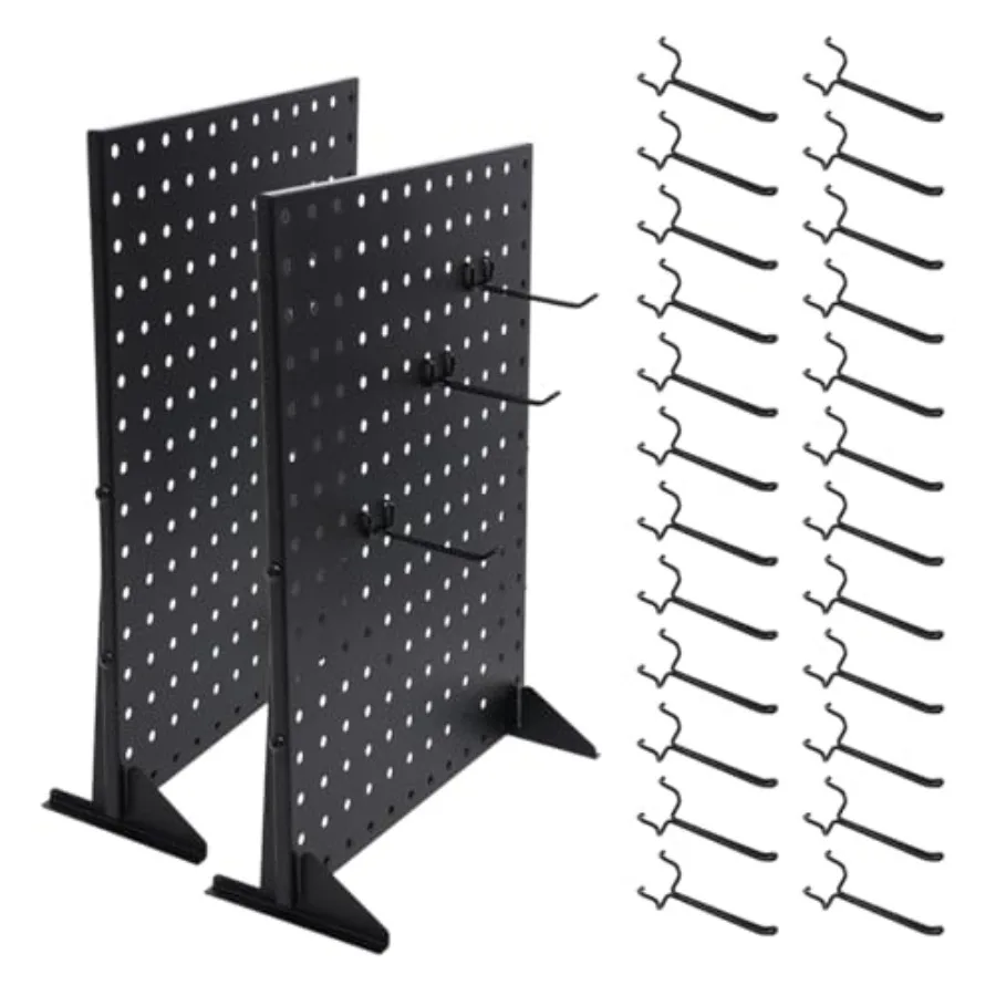2Pcs Metal Pegboard Display Stand with 24 Peg Hooks for Craft Shows and FairsBlack Jewelry Retail Display Rack for Selling Acce