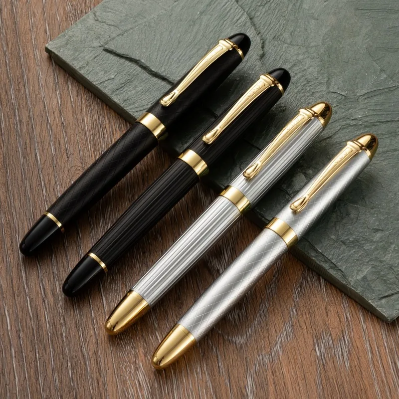 luxury-pen-hualaishi-matte-high-end-fountain-pen-silver-stripes-no6-tip-ef-f-m-038-05-07-nib-with-ink-absorber-ink-sac-pen