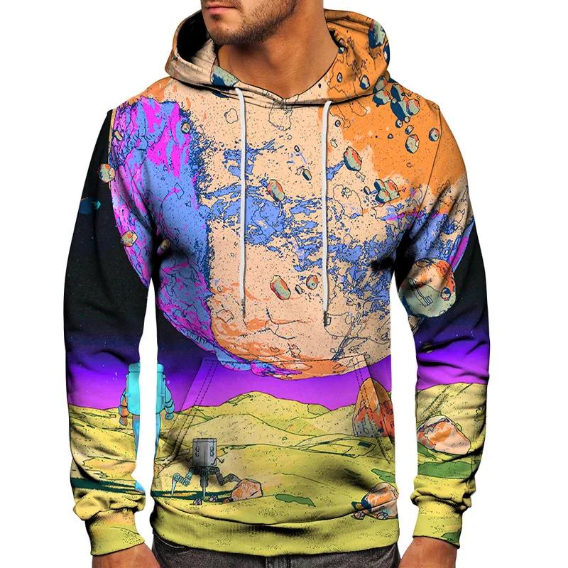 Hand Painted Graffiti Flower Planet Vinatge Style Printed Men Hoodies Unisex Clothing Pullover Male Oversized Sweatshirt S-6XL