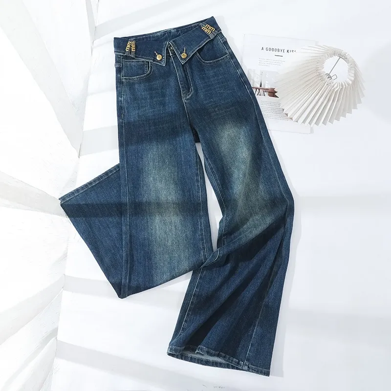 

Джинсы с высокой талией и расклешенными штанинами для женщин: осенние, модные, стройнящие, универсальные, в стиле ретро, длинные брюки свободного кроя из денима