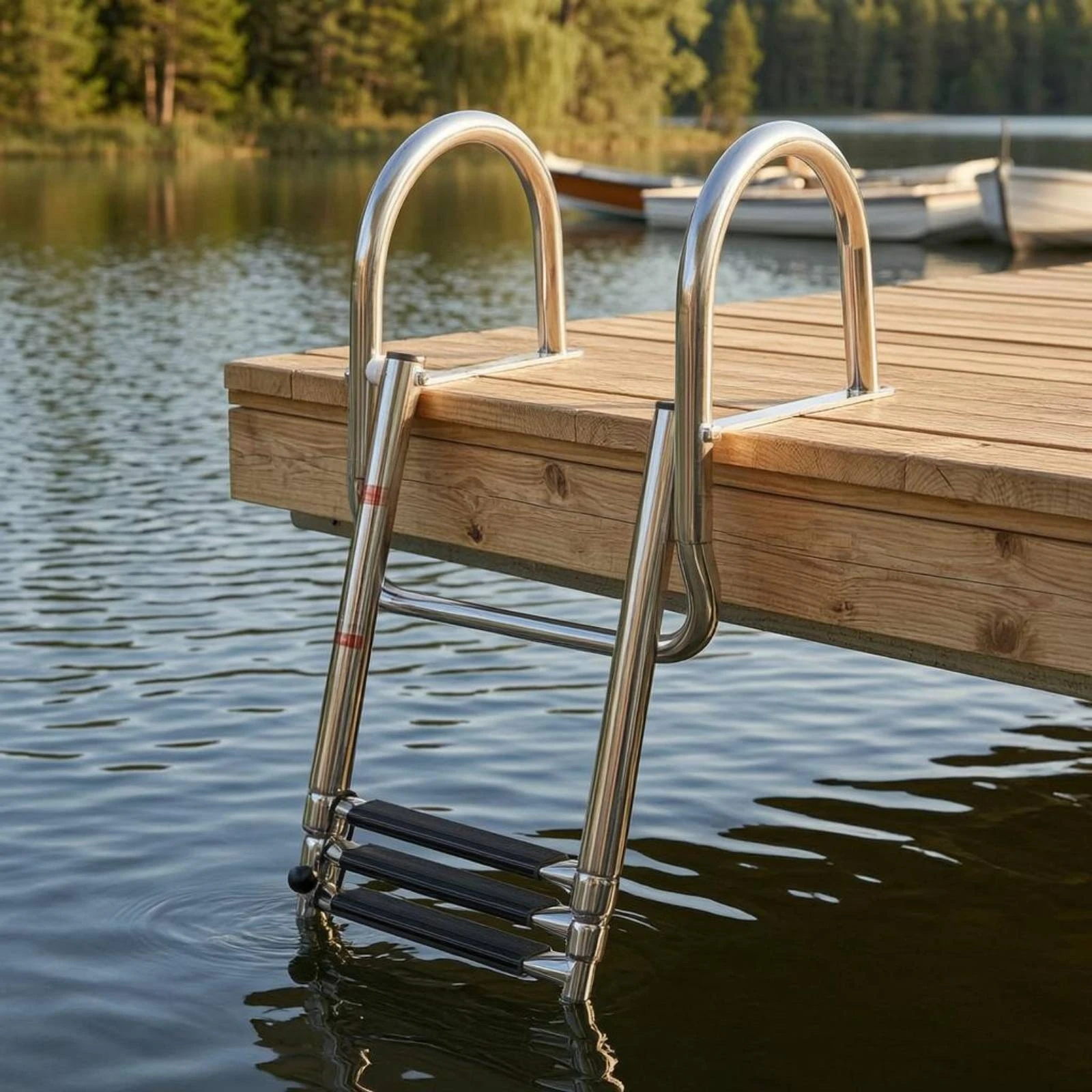 Boat Boarding Ladder Polished Finish Stainless Steel Boat Ladder Secure Mounting Hook Heavy Duty