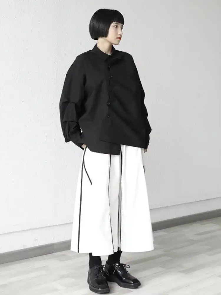 السيدات قميص طويل الأكمام الربيع والخريف جديد غير النظامية شخصية حبل تصميم موضة فضفاضة قميص حجم كبير غير رسمي