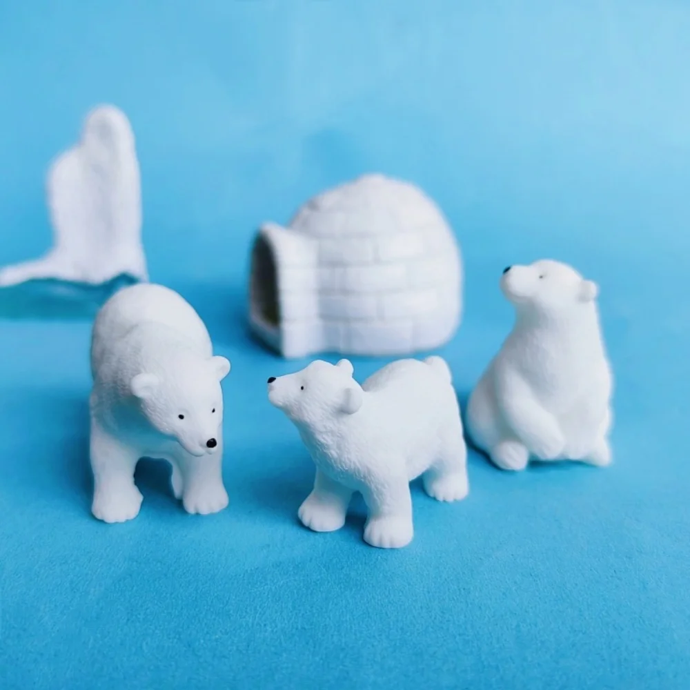 4pc Polar Bear Family Set Animal Gift Decoration Resin Craft Miniature Figure Tiny For Bonsai Microlandscape Fairy Garden Decor