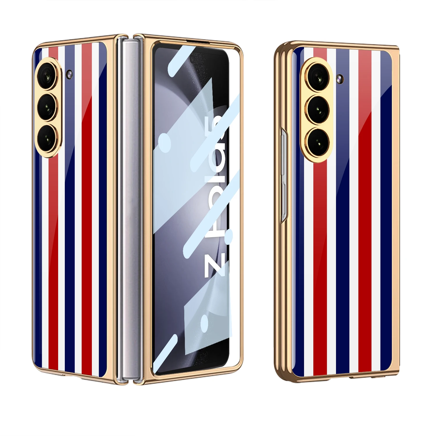 Luxury Plating Screen Glass Case For Samsung Galaxy Z Fold 6 5 Case Back Painted Pattern Glass Plastic Cover For Galaxy Z Fold 6