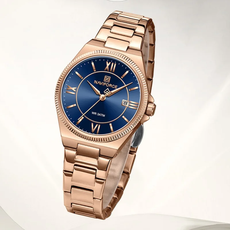 NAVIFORCE Woman Vintage Watches Intellectual Calendar Display Stainless Steel Watchband 3ATM Waterproof Elegant Quartz Watch