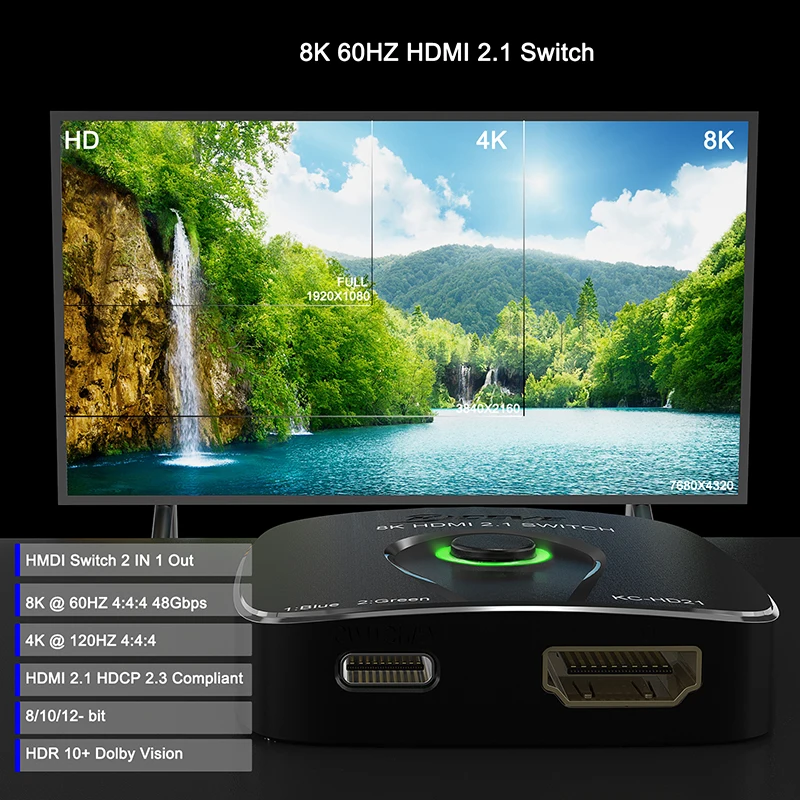 2 in 1 out HDMI-compatible HDR Switch Multi host sharing HDMI-compatible Game live screen Splitter 8K HDMI-compatible switcher