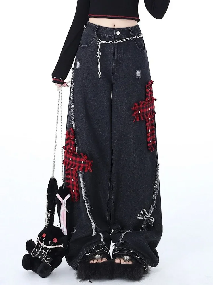 HOUZHOU Gothic Vintage Y2k Jeans Baggy Woman Japanese Style Denim Pants Korean Fashion Streetwear Harajuku Punk Gyaru Trousers