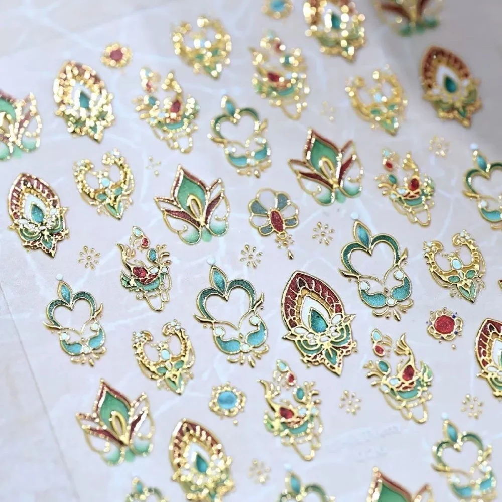 Pegatinas para decoración de uñas Dunhuang con estampado en caliente 5D, diseño de tótem de flor francesa elegante, calcomanías para uñas DIY, deslizadores de decoración de uñas de estilo chino