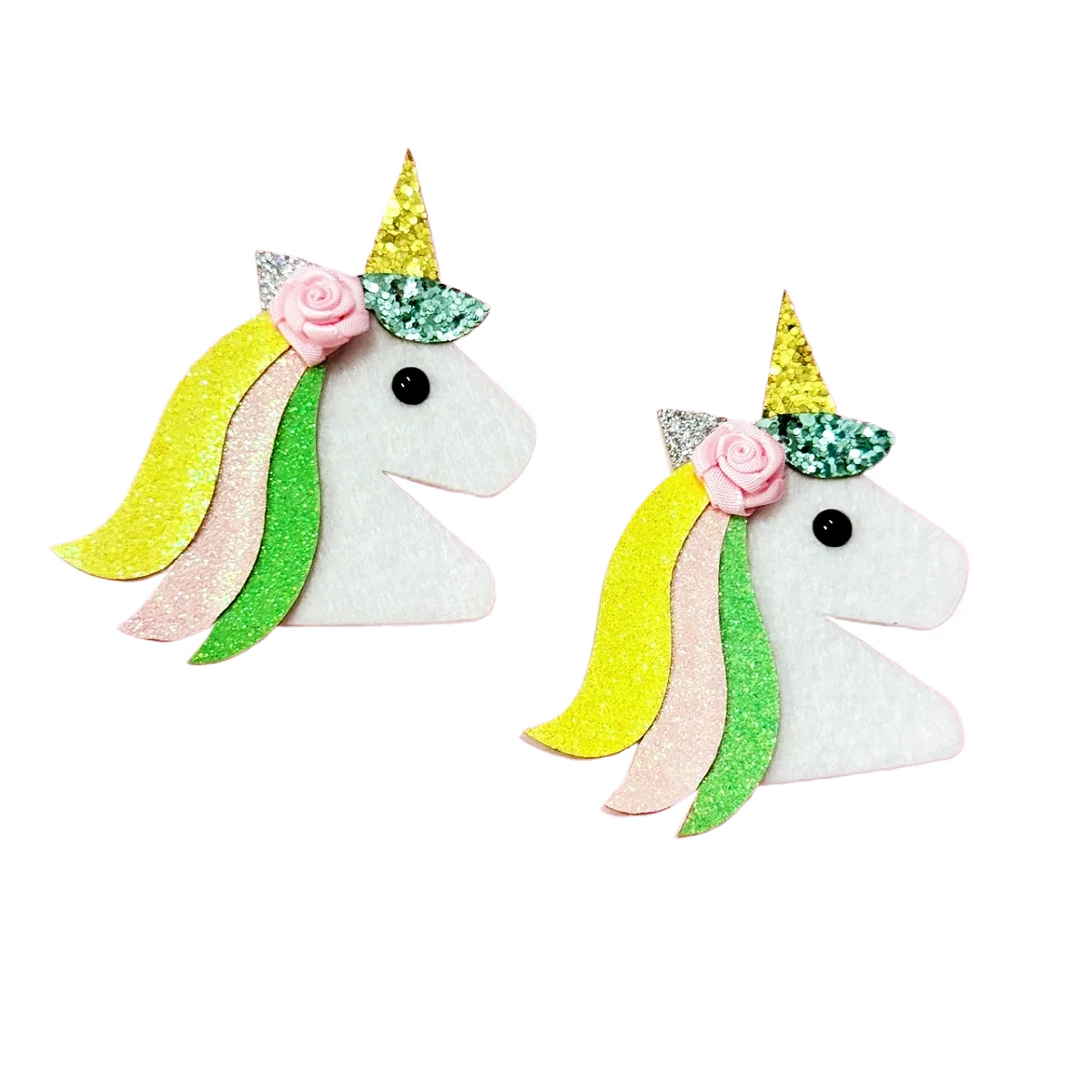 10pcs Glitter Unicorn Hairpins Floral Felt Cartoon Horse Hair Clips Fashion Headwear Boutique Hair Accessories for Girls