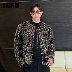 IEFB Niche Design Men's Jackets Casual Collarless Sequins Single Breasted Tops Loose Solid Color Trend Male Short Coats 9C7940