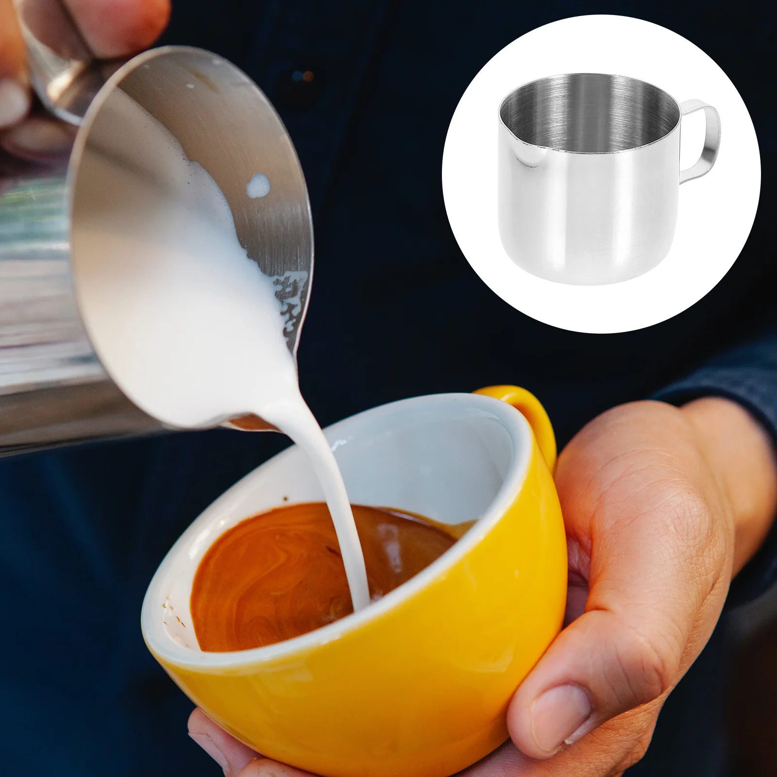 

2 Pcs Latte Mugs Milk Cup Sauce Metal Frothing Foaming Jug Coffee Pitcher Cake Stainless Steel Silver Travel