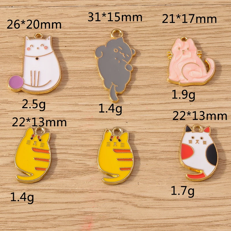 Tusember 10 Stück Mix Niedliche Kätzchen-Emaille-Anhänger Kawaii Katzen-Charms für Schmuckherstellung Ohrringe Halskette Handgemachtes Zubehör – Detail 12