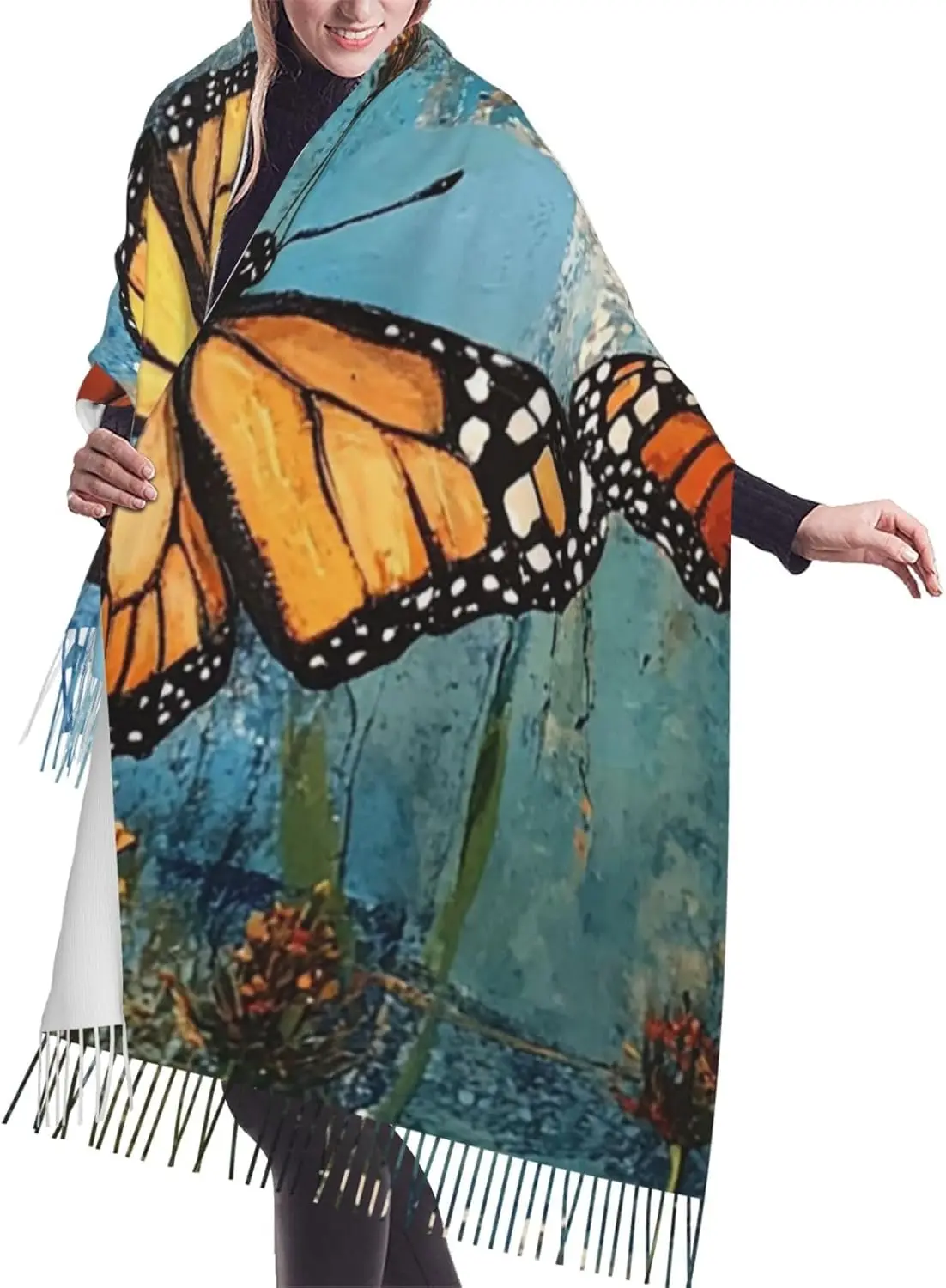 

Зимний теплый шарф с кисточками, легкий шарф с сосновой шишкой, шарф с каймой для женщин, большая шаль