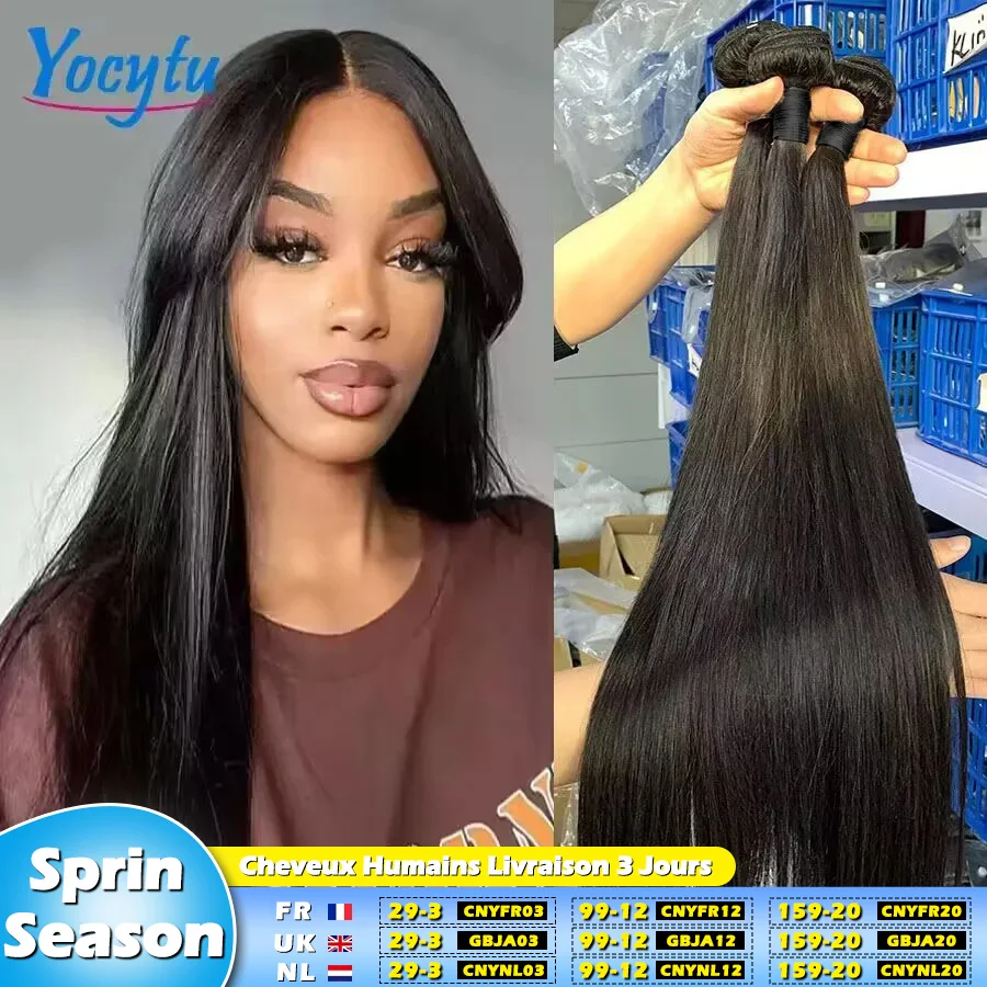 12A Straight Human Hair Bundles 20 20 20 Inch 3 Bundle Deals Human Hair Brazilian Weave 100% Raw Hair Bundles Human Hair YOCYTU 1/3/4 PCS Human Hair Bundles Delivery 3 Days France