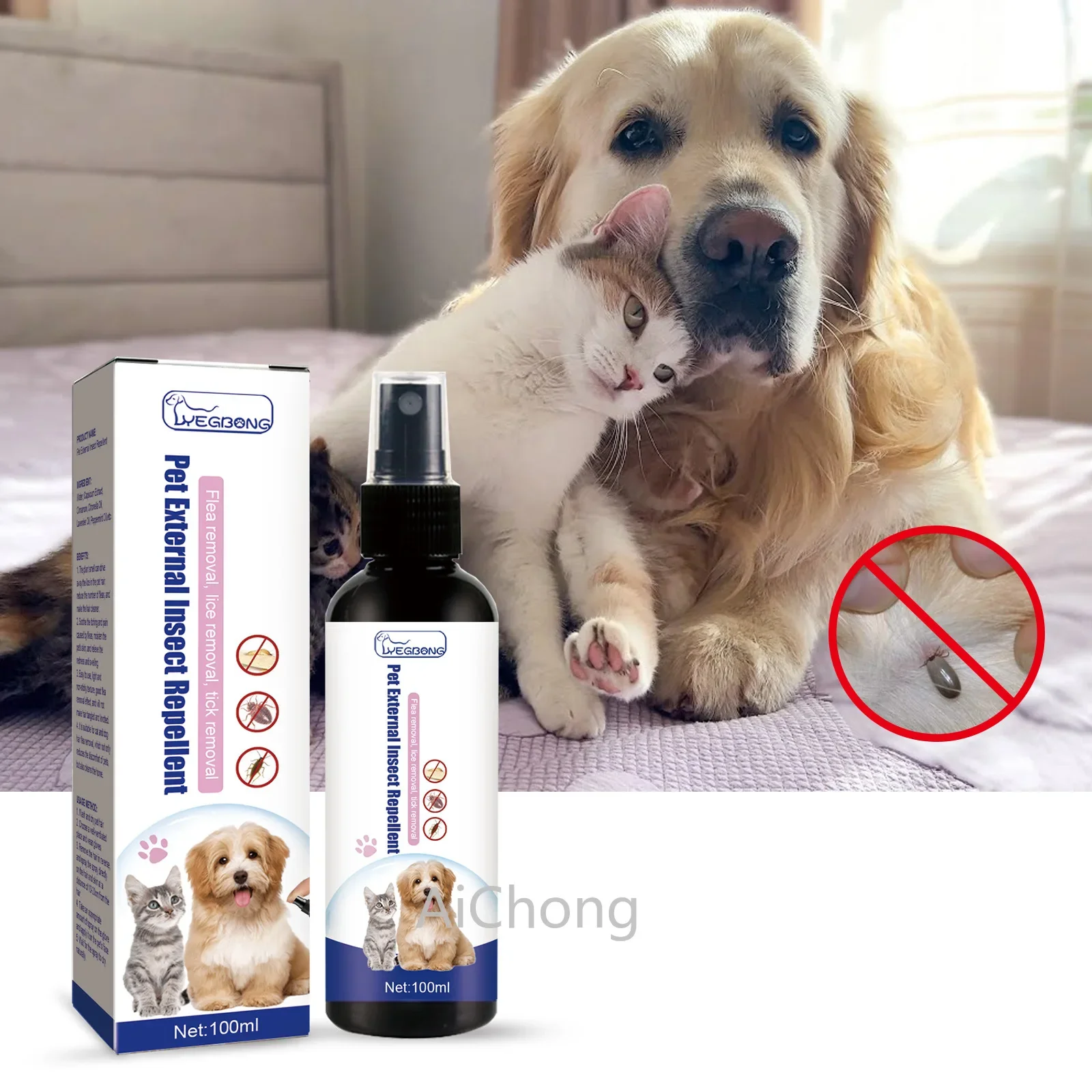 100ml Pet External Insect Repellent Flea, lice removal, tick removal Lice flea larvae Deep deworming Cleaning Supplies