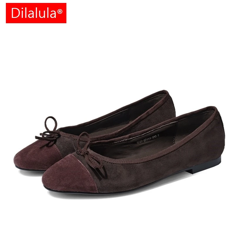 

Dilalula 2026 Natural Kid Suede women's Flats Shallow Mixed Color Butterfly Knot Mature Casual Shoes Female Daily Pumps Dress
