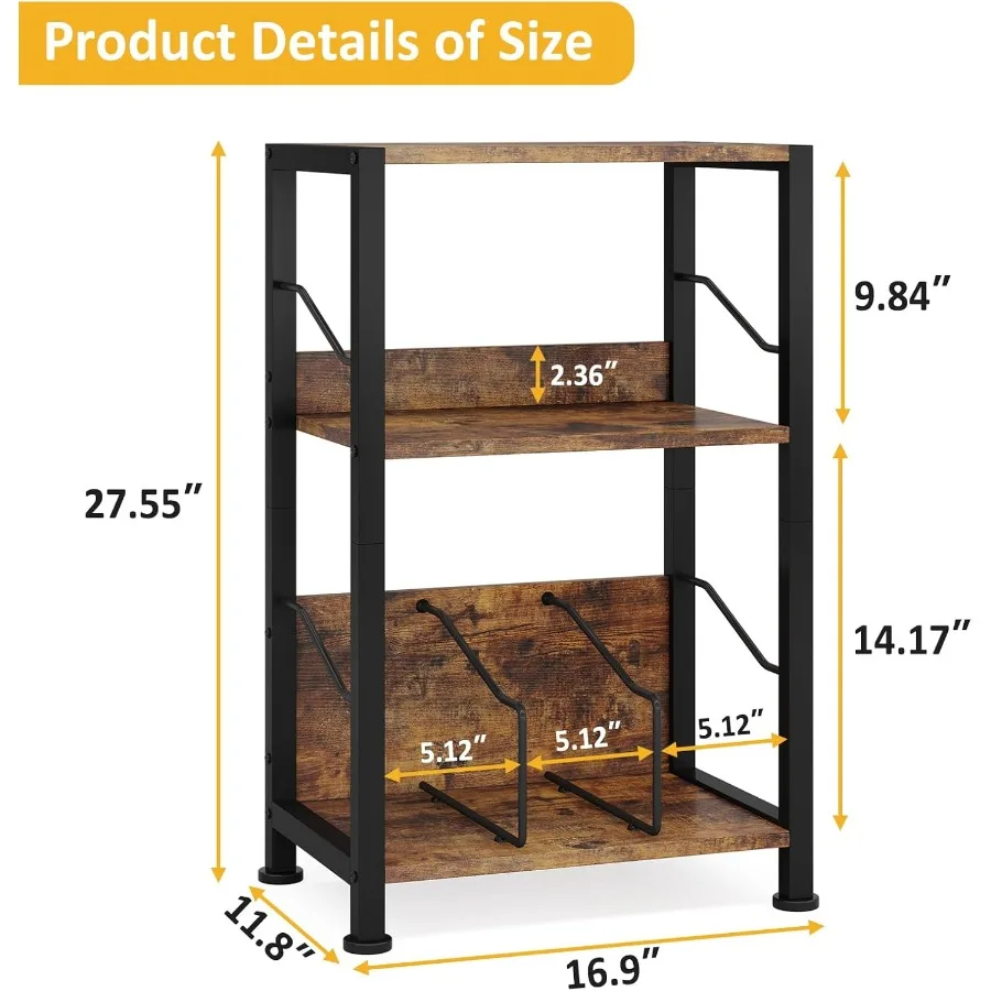 حامل مشغل تسجيل على الطراز القديم من 3 طبقات مع مساحة تخزين من الفينيل لغرفة المعيشة وغرفة النوم وطاولة نهاية خشبية بنية مع غلاف متعدد #3