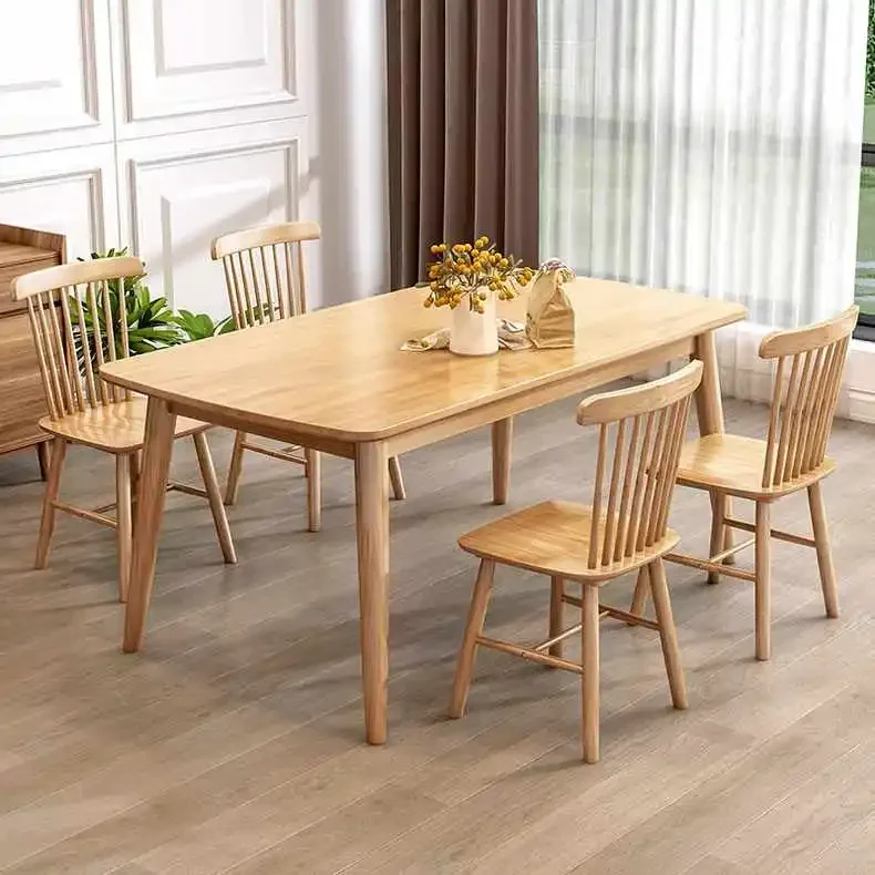 Nordic style Solid Wood Dining Tables And Chairs Modern Simple Natural Wood 1 Table with 4 Chair set