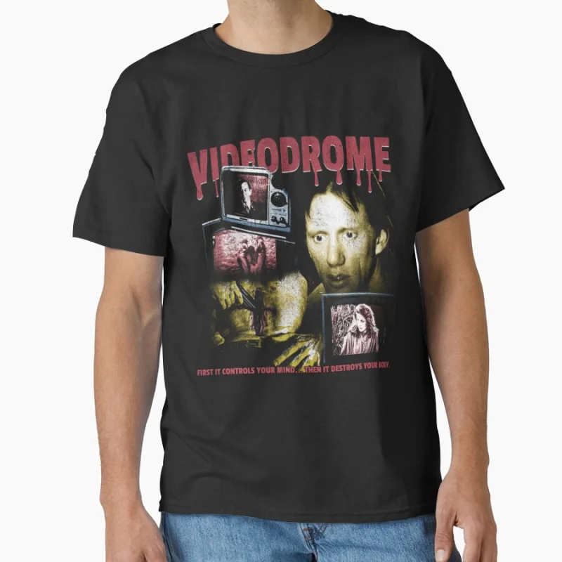 

1129 Horror Movie Videodrome Vintage Scary Halloween gift T shirt Large size Tops Retro Graphic Print Clothes 100% Cotton Tee
