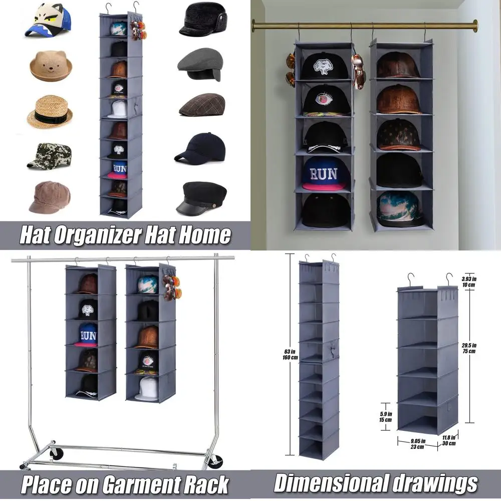 

10-Tier Hanging Hat Organizer or 2-Pack 5-Tier Hat Racks, Space-Saving Storage Solution for Hats and Caps