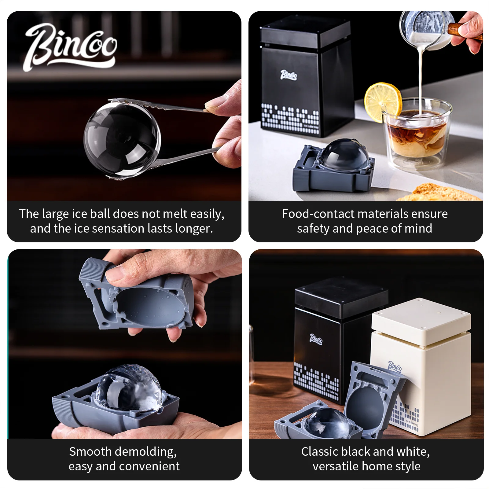 Binoo Premium Silicone Ice Ball Mold Large Sphere Ice Cube Maker for Coffee Whiskey Home Bar Accessory Slow Melting Ice Tool