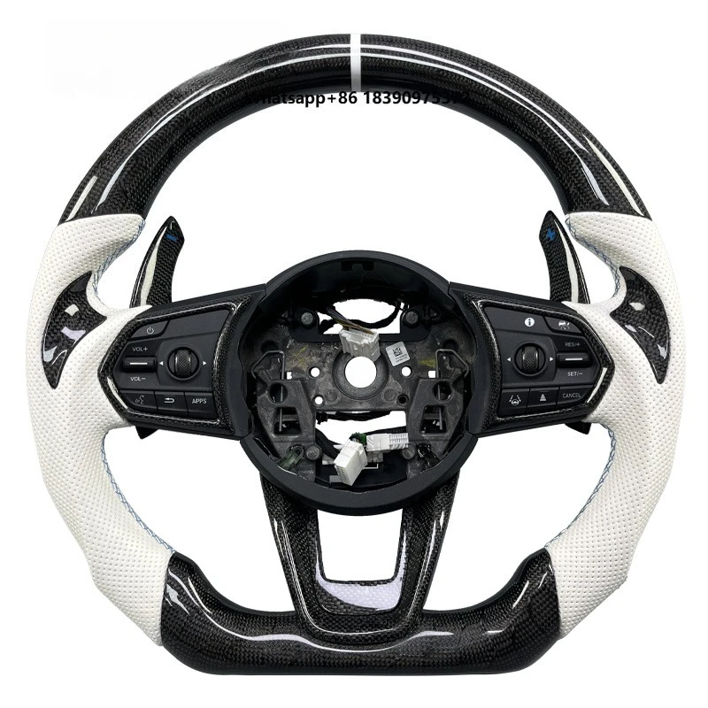 Sport Style for TLX TL TSX ILX Custom While Perforated Leather Real Honeycomb Carbon Fiber Steering Wheel With Paddle