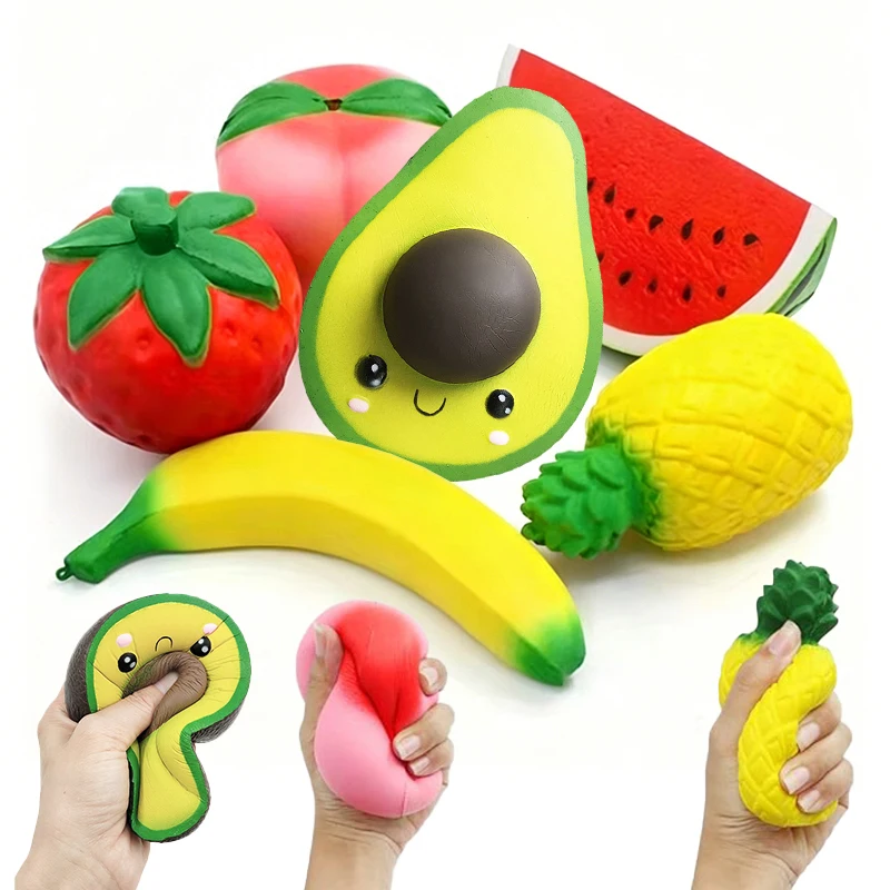 Jumbo Frucht-Fidget-Spielzeug zur Stresslinderung, langsam zurückfedernd, simulierter Bananen-Pfirsich-Ananas-Stressball, weiches Quetschspielzeug für Erwachsene als Geschenk