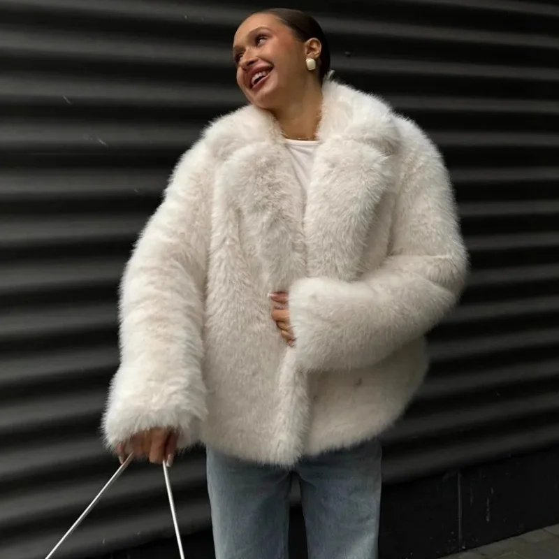Women Faux Fur Hairy Coat Lady Warm Winter Fluffy Elegant Coat Women New Plush Luxury Casual Fashion Outerwears