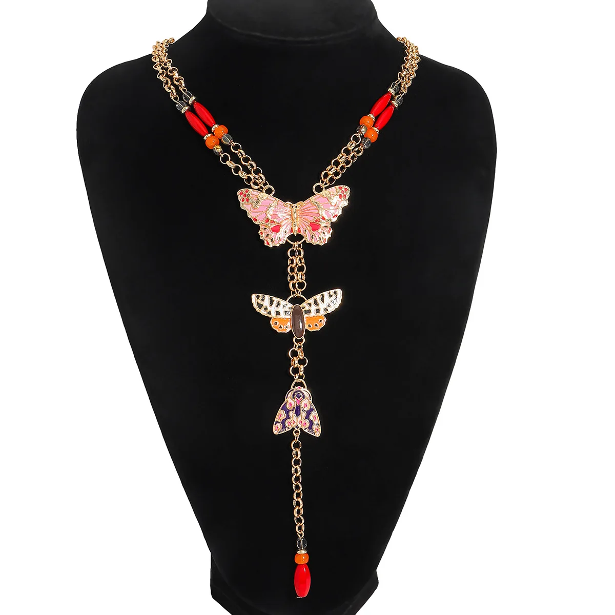 

HangZhi персонализированное винтажное трендовое эмалированное длинное ожерелье в форме бабочки Y, изысканные массивные украшения с капающим маслом для женщин