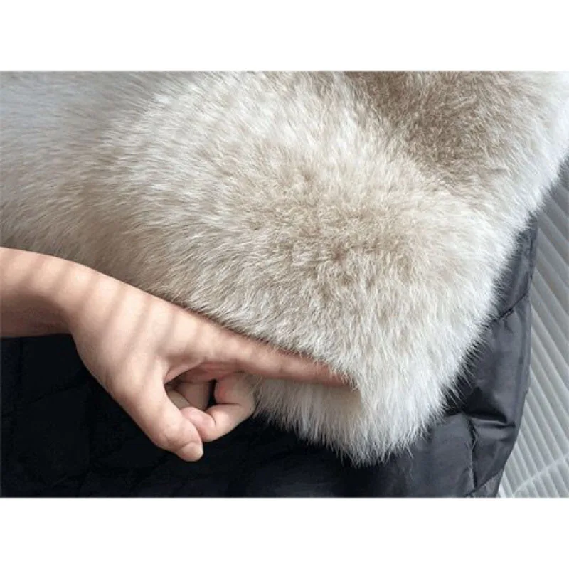 2023 Winter New Faux Fox Fur Down Cotton-Padded Jacket Women\'s Overcoat Loose Detachable Navy Collar Warm Pike Female Fur Coat