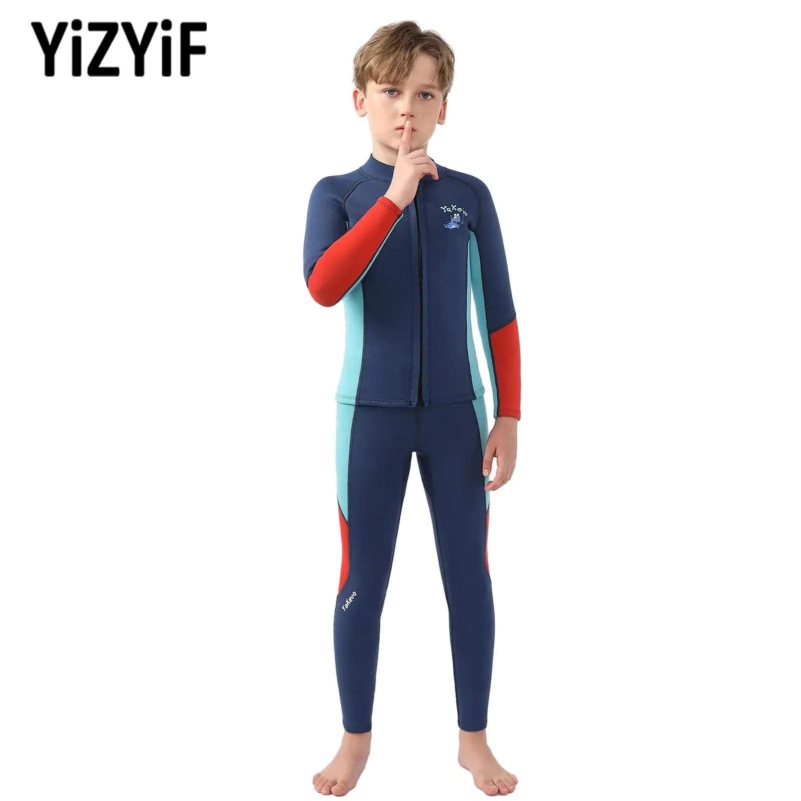 

Детский купальный костюм для мальчиков, серфинга, дайвинга, пляжный купальный костюм, термокупальник с длинными рукавами, топы для плавания на молнии спереди + брюки