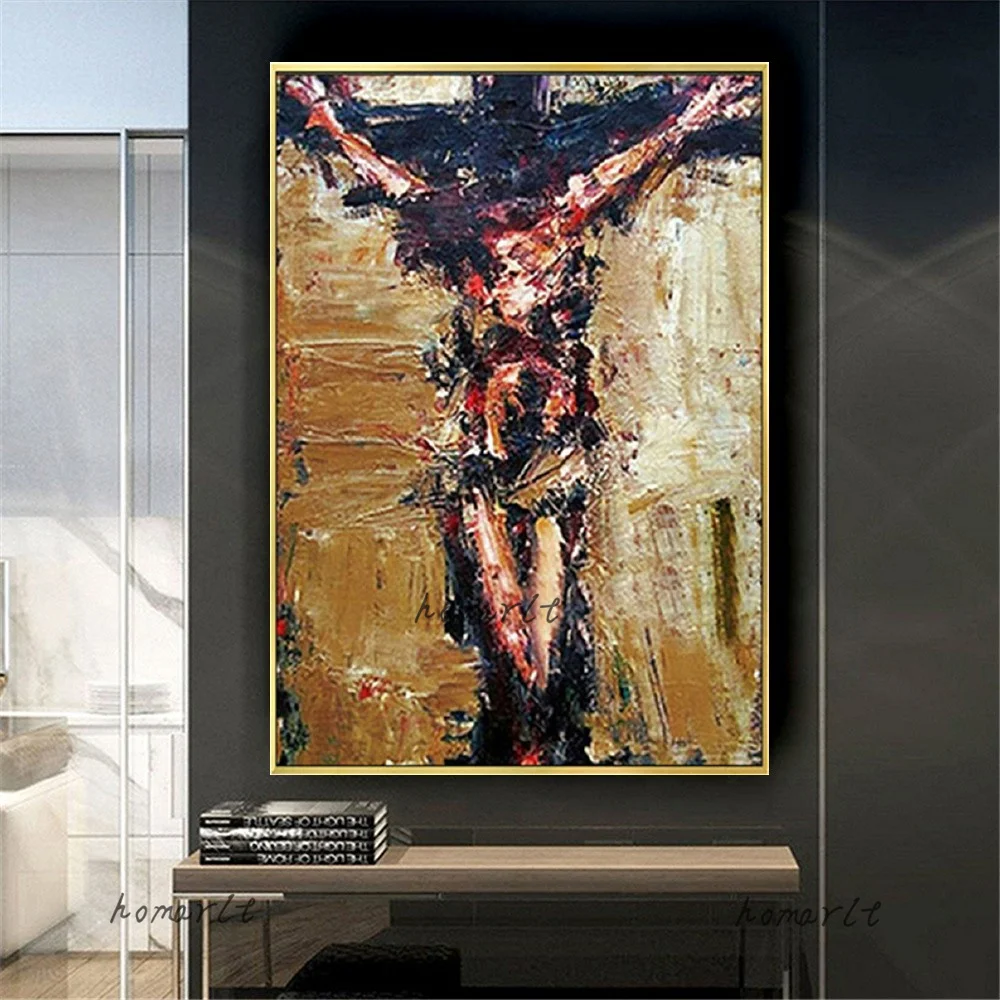 

Huge Handmade Jesus Oil Painting Retro Canvas Poster Christian Catholic Wall Pictures Art Brown Artwork For Room Home Decor