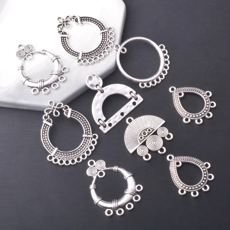 12 Stück/Set Legierungs-Ohrringverbinder mit 3-5 Löchern, antiksilberfarbene Charms, Schmuckzubehör, Boho-Anhänger, DIY-Ohrringe für Frauen – Detail 3