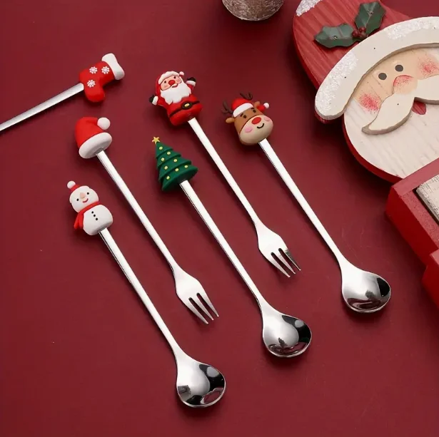1pc Father Christmas Stainless Steel Coffee Spoon Festive Christmas Cutlery Rustproof Holiday Christmas Gift Home Stirring Spoon