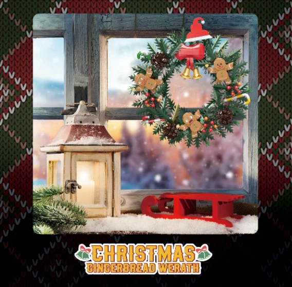 MOC Christmas Wreath Building Blocks Kit Eucalyptus Wreath Decorated House Model Bricks Educational Toys Children Holiday Gifts