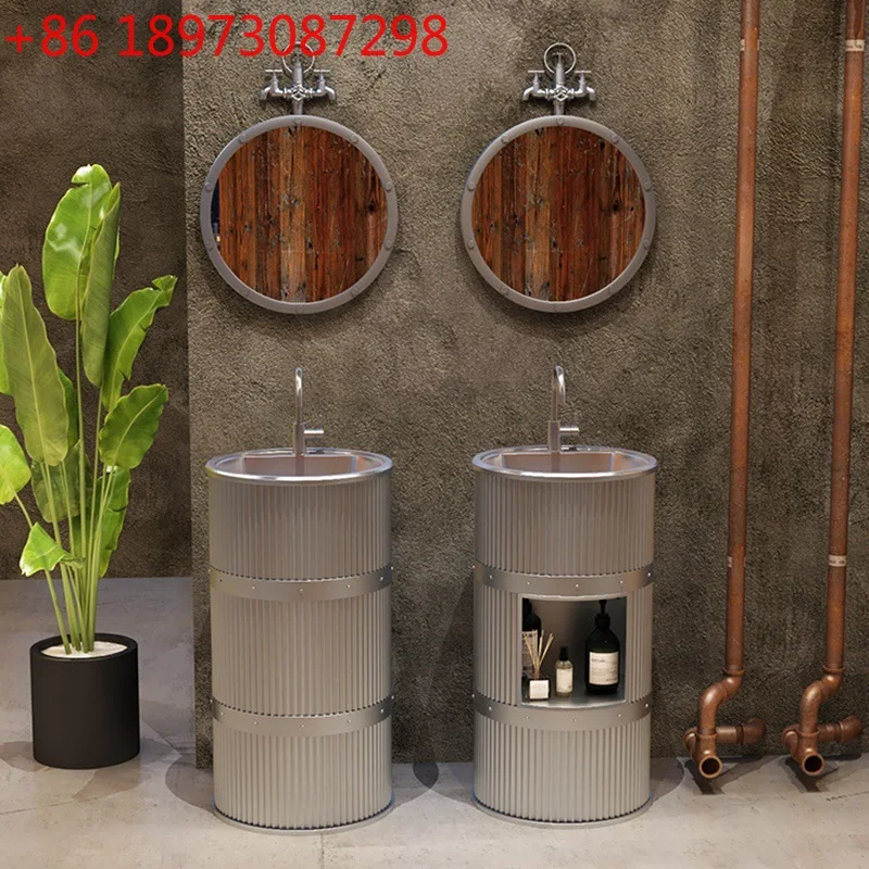 

Chinese industrial retro creative balcony floor column washbasin