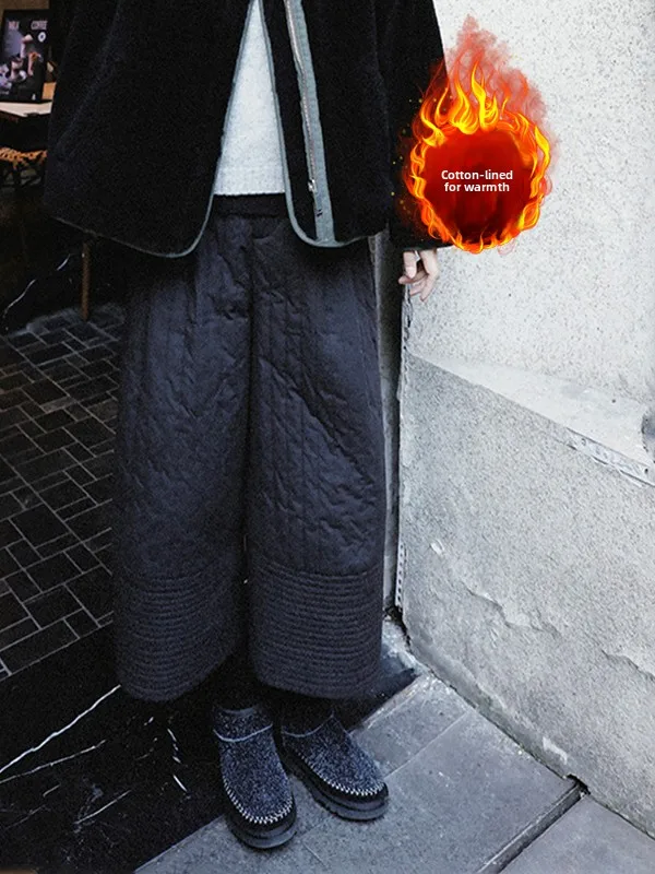 루즈 캐주얼 슬림 와이드 레그 나이프 팬츠 가을 겨울 신상 플러스 사이즈 여성 캐주얼 코튼 바지 하이웨이스트