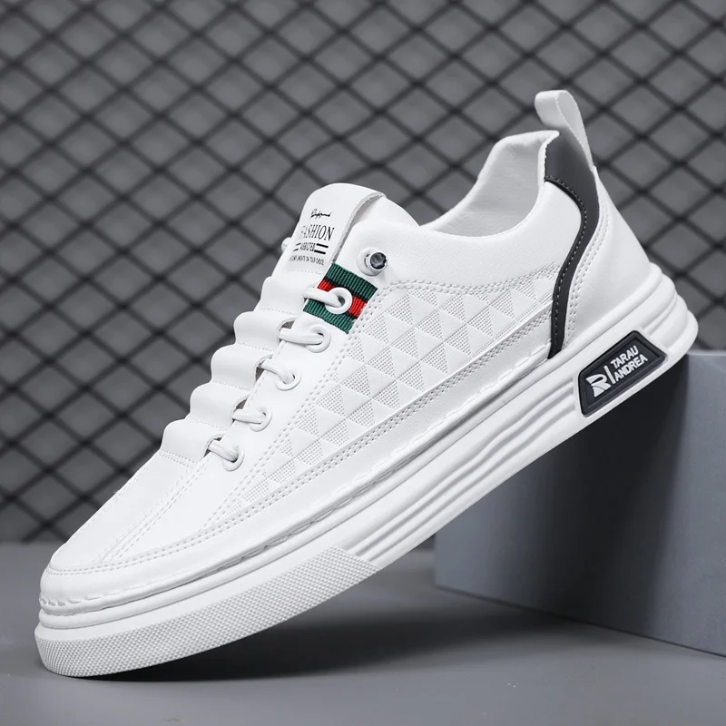 

Men's Summer Breathable Casual White Sneakers Trendy High-End Leather Shoes Lightweight Sports White Fashionable Shoes