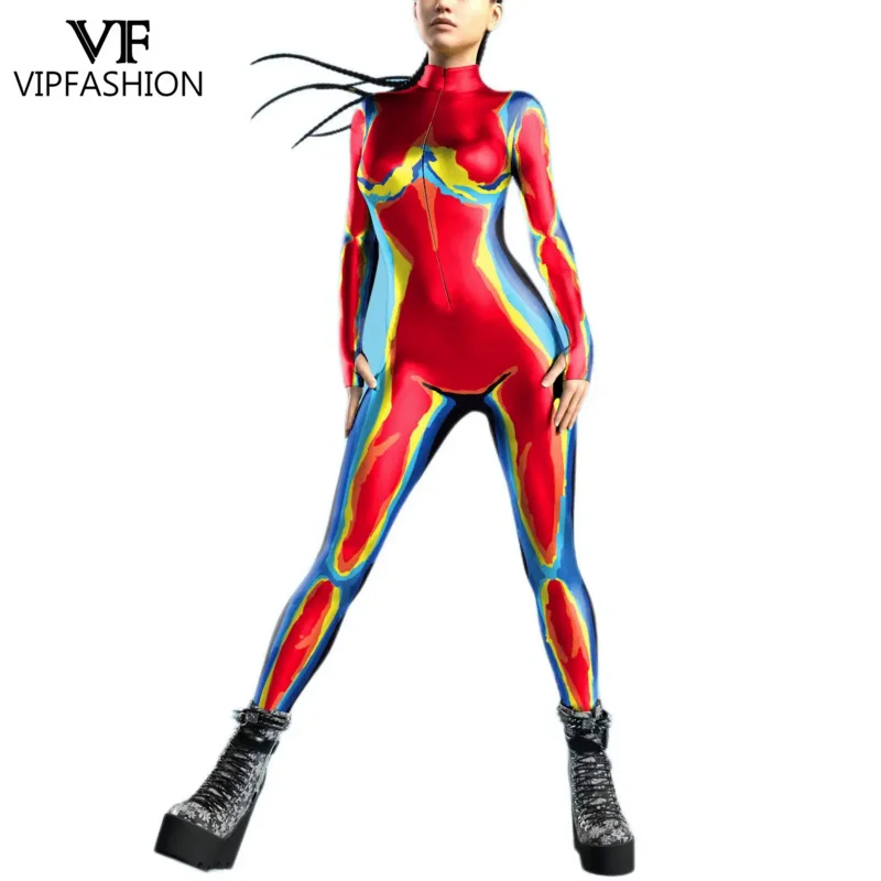 Body Zentai Coloré pour Femme, Combinaison à Fermeture Éclair, Tenue de Festival, Brûlant, à la Mode, VIP