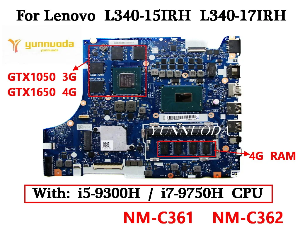 

NM-C361 NM-C362 for Lenovo L340-15IRH L340-17IRH Laptop Motherboard with i5 i7 CPU GTX1050 GTX1650 GPU 0G 4G RAM 100% test work