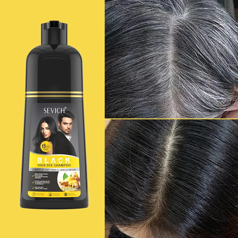 500ml Natural Herbal Hair Color Shampoo Ginseng Black Hair Dye Shampoo 5 Minutes Fast Instant  Gray White Cover For Men Women