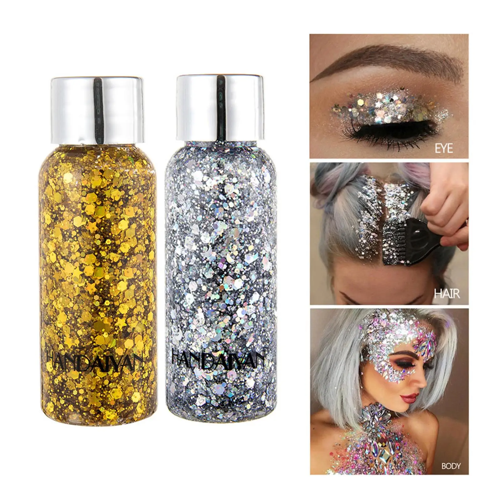 Ombretto liquido a lunga durata in gel glitterato per il corpo a sirena impermeabile con grandi paillettes per capelli e scintille per il corpo