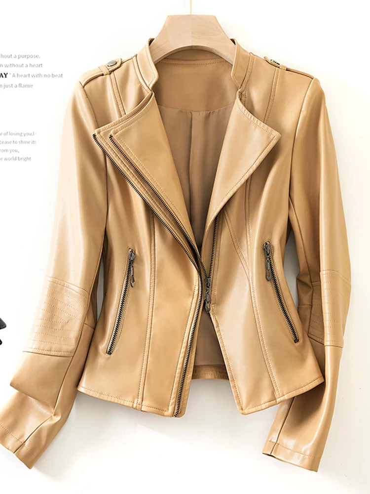   Ning 本革ジャケット レディース ショートスリーブ 2025 秋冬新作 ファッション シープスキン バイク用 スリムフィットコート