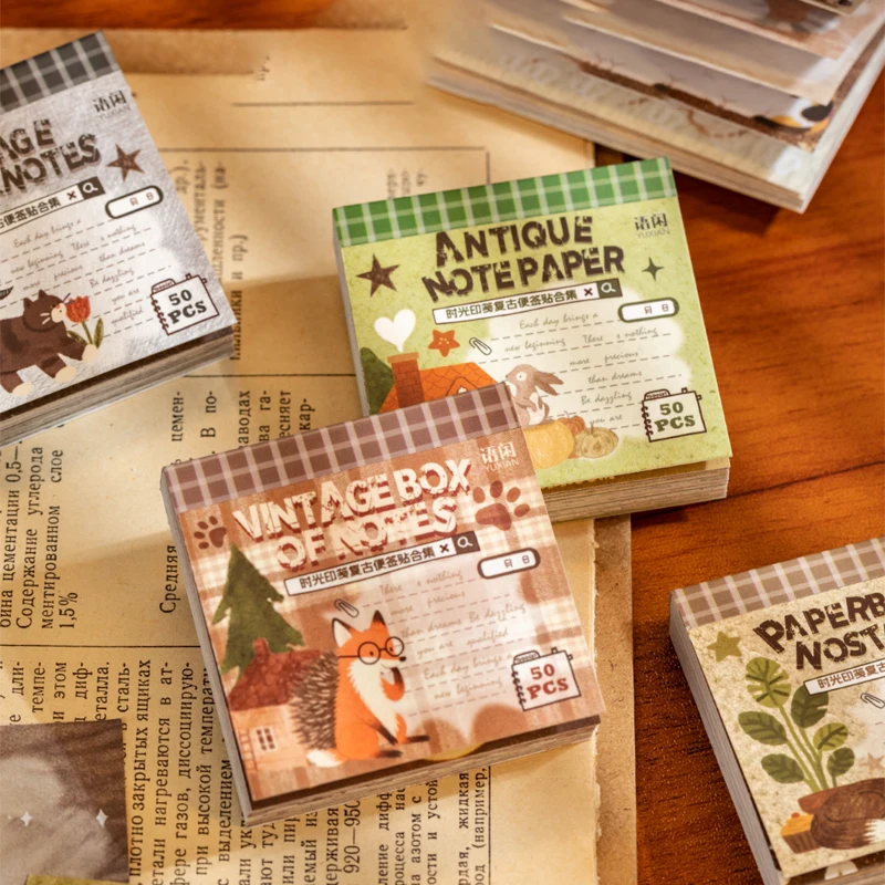 Mr. Paper 50pcs Time Letter Sticker Book - Vintage Memo Journal Supplies, Nostalgic Collage Decor, Literary Theme Stationery