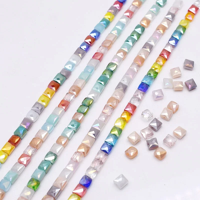 Mixed Color 6mm 30pcs/lot Color Cube Czech Glass Beads Flat Square Cube Glass Loose Space Beads For Jewelry Making DIY Handmade